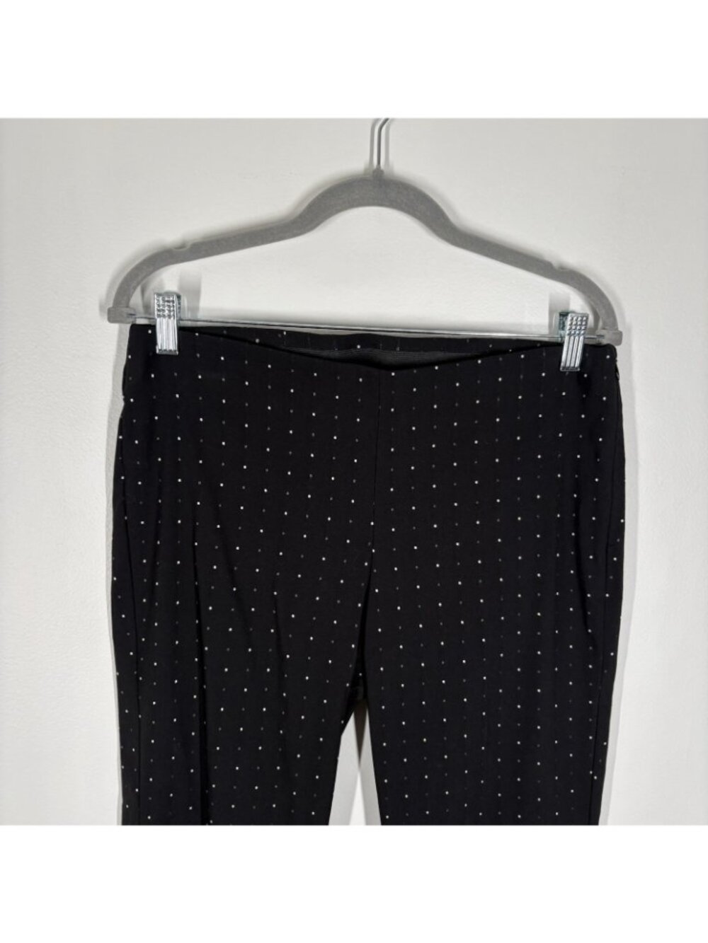 White House Black Market Womn 8 Black White Dot Print The Slim Side Zip Pant NWT - Picture 4 of 12